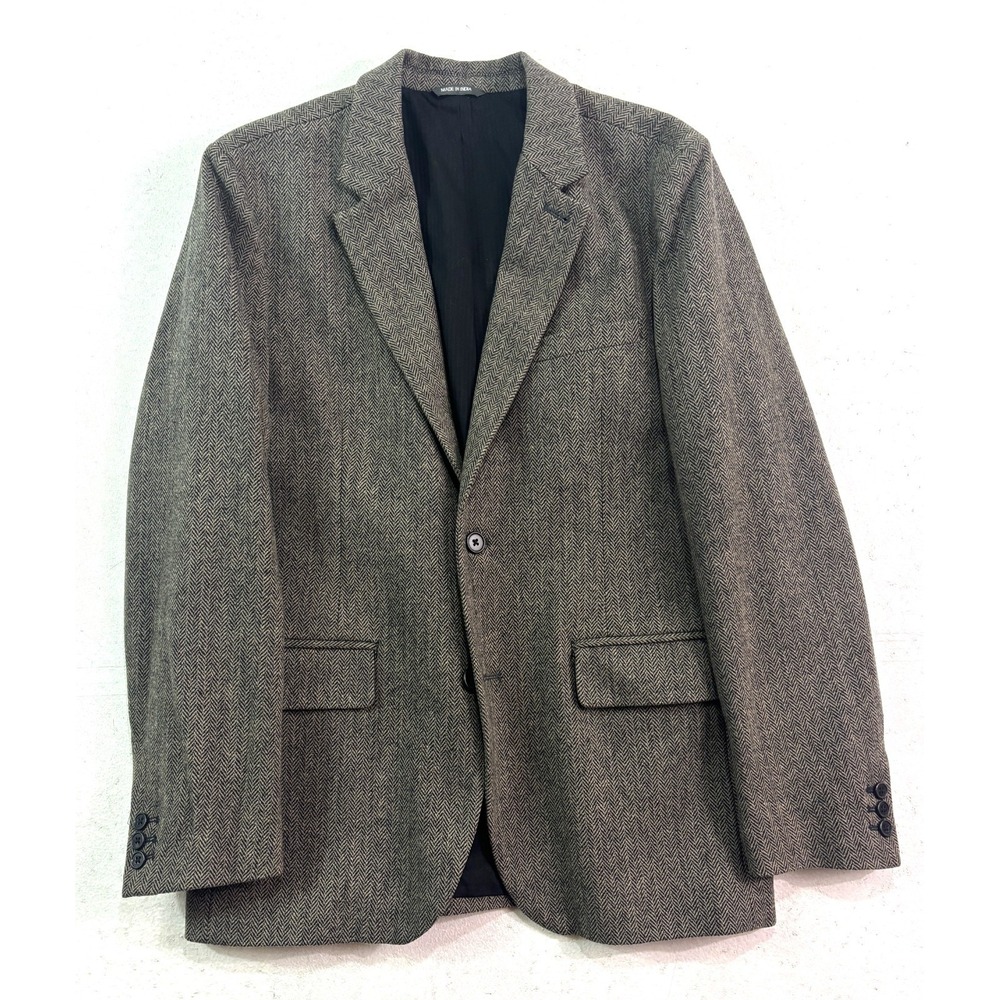 vtg Y2K Gap‎ Large 42R Gray Herringbone Tweed Blazer Jacket Sport Suit Coat Wool